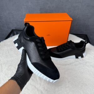 Hermes Bouncing Black White Leather, Zwarte Veters