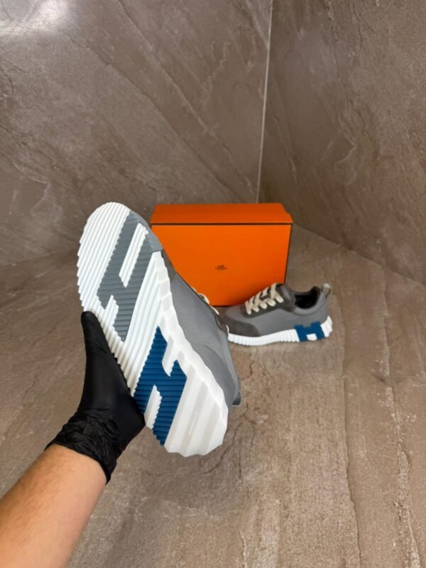 Hermes Bouncing Grey, Blue Logo Sneakers