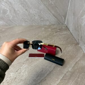 Cartier Black Sunglasses, Houten Montuur