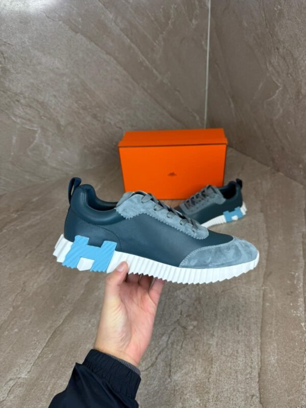 Hermes Bouncing Blue Grey Sneakers, Blue Logo