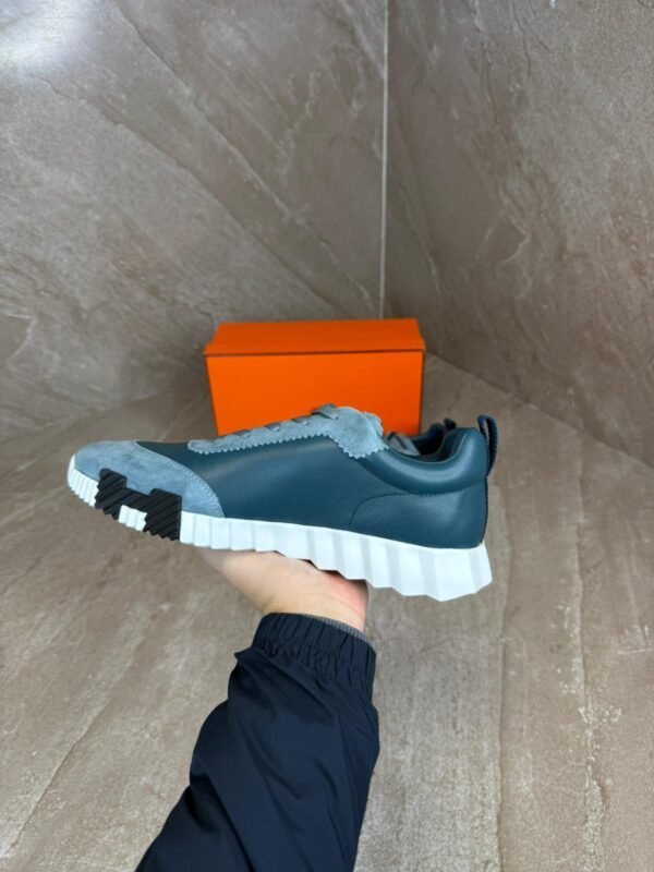 Hermes Bouncing Blue Grey Sneakers, Blue Logo