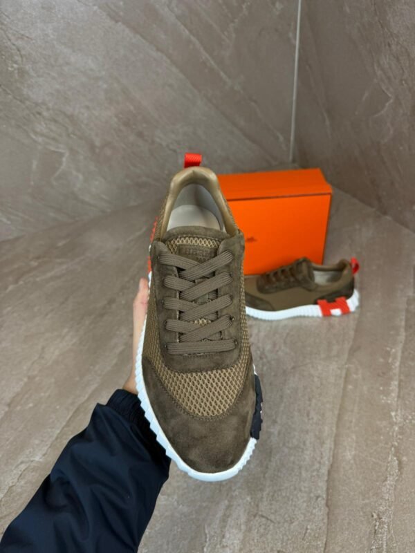 Hermes Bouncing Brown Sneakers, Orange Logo