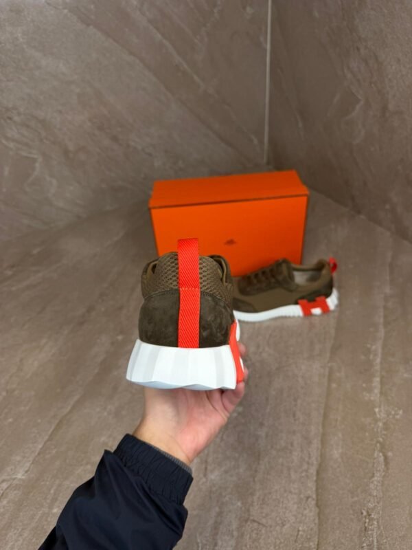 Hermes Bouncing Brown Sneakers, Orange Logo