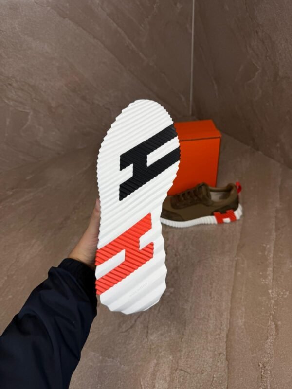 Hermes Bouncing Brown Sneakers, Orange Logo