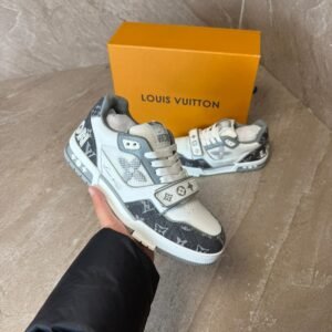 Louis Vuitton Trainer Velcro Strap Monogram Denim Sneakers Grey