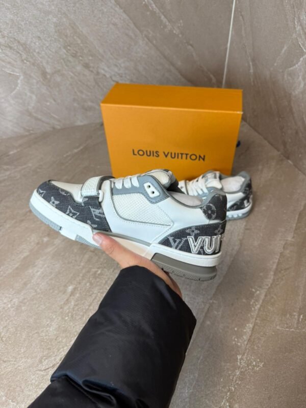 Louis Vuitton Trainer Velcro Strap Monogram Denim Sneakers Grey