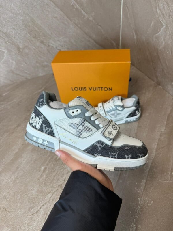 Louis Vuitton Trainer Velcro Strap Monogram Denim Sneakers Grey