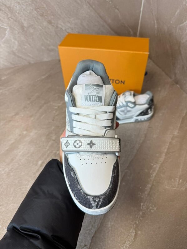 Louis Vuitton Trainer Velcro Strap Monogram Denim Sneakers Grey