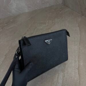 Prada Saffiano Leather Pouch Bag Black