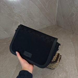 Gucci GG Nylon Flap Messenger Bag Black