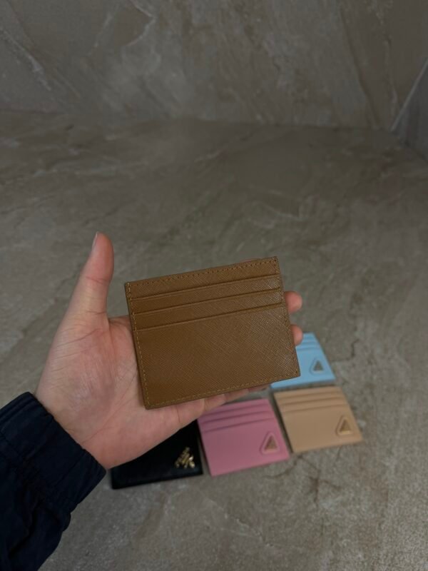 Prada Saffiano Leather Card Holder Brown
