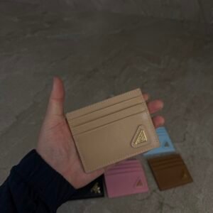Prada Saffiano Leather Card Holder Beige