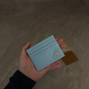 Prada Saffiano Leather Card Holder Light Blue