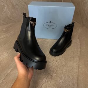Prada Monolith Black Leather Chelsea Boots