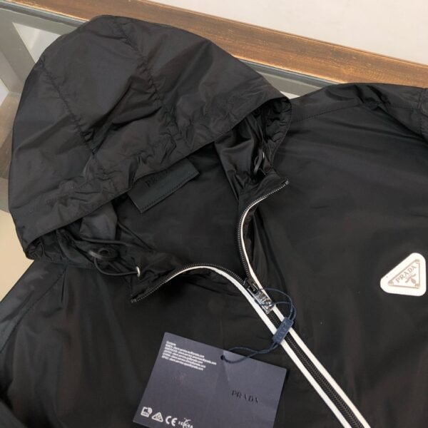 Prada Re-Nylon White Zipper Black Jacket, High Quality