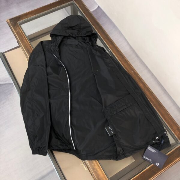 Prada Re-Nylon White Zipper Black Jacket, High Quality