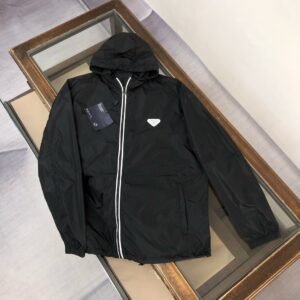 Prada Re-Nylon White Zipper Black Jacket, High Quality