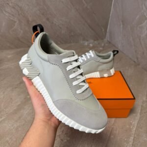 Hermes Bouncing Light Grey Leather Sneakers