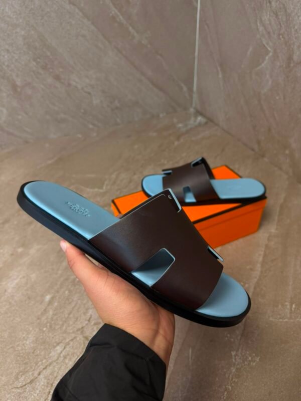 Hermes Izmir Suede Dark Brown / Blue Slippers