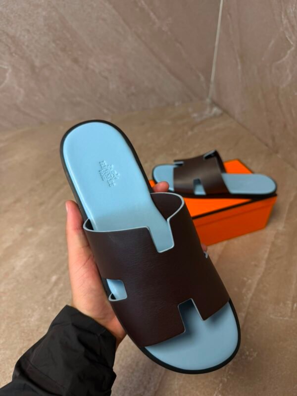 Hermes Izmir Suede Dark Brown / Blue Slippers
