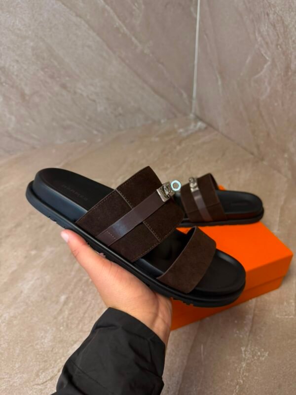 Hermes Jackson Sandal Dark Brown Suede