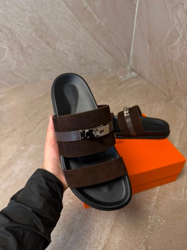Hermes Jackson Sandal Dark Brown Suede