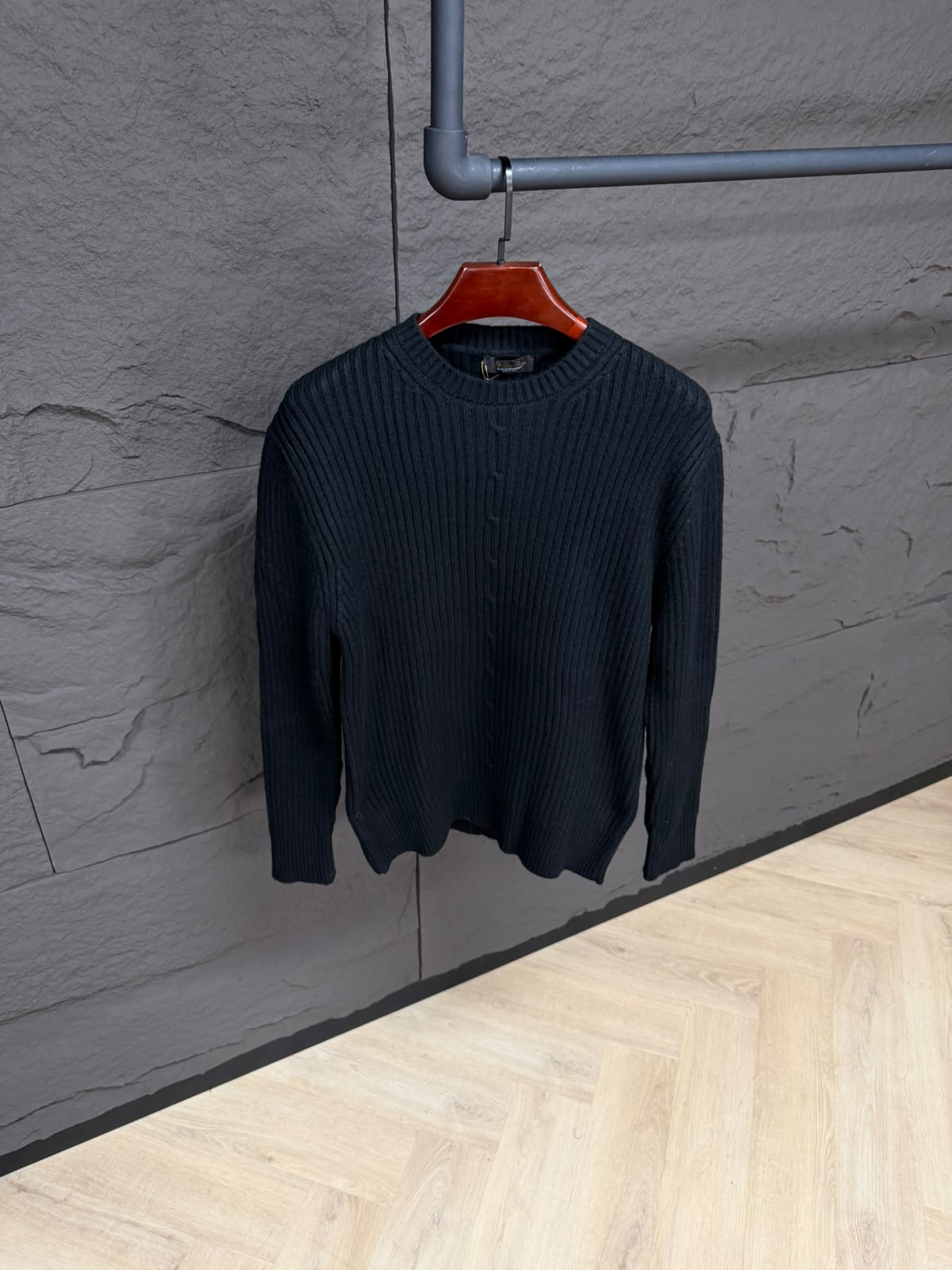 lpcblack (1) Loro Piana Plane Tree Crewneck Babycashmere Black - Afbeelding 1