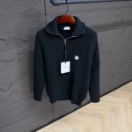 Moncler 1/4 Zipper Wool Black Sweater