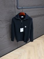 Moncler 1/4 Zipper Wool Black Sweater