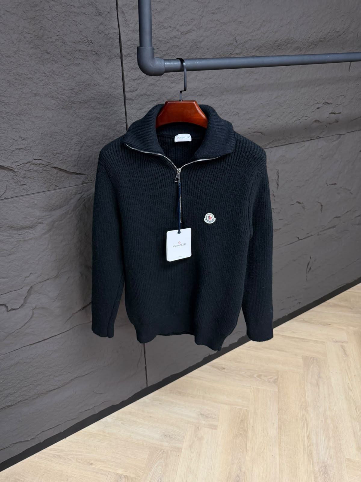 moncwoolzip (2) Moncler 1/4 Zipper Wool Black Sweater - Afbeelding 1