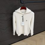 Moncler 1/4 Zipper Wool White Sweater